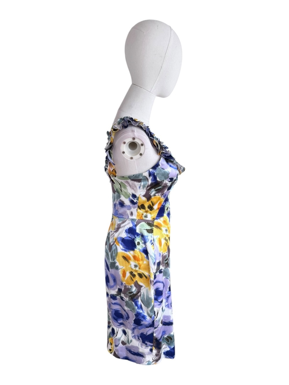 Maggy London Floral Pleated Ruffle Neck Sheath Dress Size 2 - Picture 7 of 11